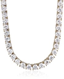 Yellow-Gold Plated Sterling Silver Tennis Necklace set with Round Cut Swarovski Zirconia (5 mm), 17"