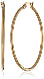 Amazon Essentials Yellow Gold Plated Stainless Steel Rounded Tube Hoop Earrings (40mm)