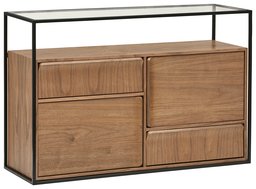 Amazon Brand – Rivet King Street Industrial Four-Drawer Media Console Table, Walnut, Black Metal, Glass