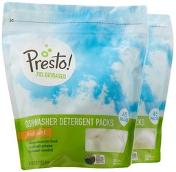 Presto! 78% Biobased Dishwasher Detergent Packs, 90 count, Fresh Scent (2 pack, 45 ct each)