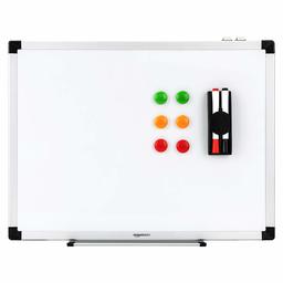 AmazonBasics Whiteboard Drywipe Magnetic with Pen Tray and Aluminium Trim, 60 cm x 45 cm (WxH)