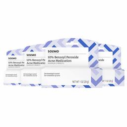Amazon Brand - Solimo 10% Benzoyl Peroxide Acne Medication, Maximum Strength, Dermatologist Tested, 1 Fluid Ounce (Pack of 4)