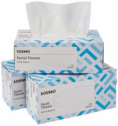 Amazon Brand - Solimo 2 Ply Facial Tissues Carton Box - 200 Pulls (Pack of 3)
