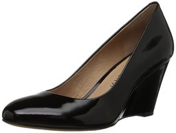 Amazon Brand - 206 Collective Women's Battelle Closed-Toe Covered Wedge Pump, black patent leather, 5 C/D US