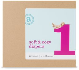 Amazon Elements Soft & Cozy Diapers, Size 1, Monthly Pack, 224 Count
