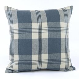 Chloe & Olive French Bistro Blue Collection Stripe and Plaid Reversible Pillow Cover, 18-Inch, Blue and Cream