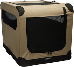 AmazonBasics Portable Folding Soft Dog Travel Crate Kennel - 21 x 21 x 30 Inches, Tan