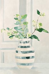 Stone & Beam Modern Still Life Plant on Canvas, 48"W, Green, White, Grey