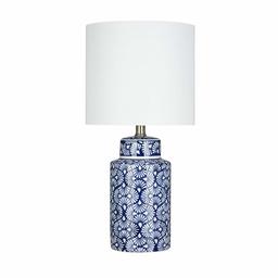 Amazon Brand – Ravenna Home Global Ceramic Table Lamp, Bulb Included, 20"H, Blue and White Stylized Fan Design