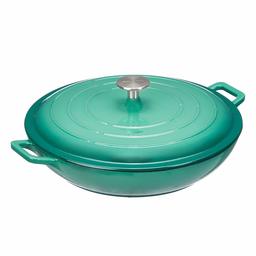 AmazonBasics Enameled Cast Iron Covered Casserole-3.3-Quart, Teal, Dia12.4 length 15.03" Height5 Capacity:3.3QT