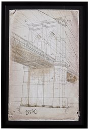 Amazon Brand – Stone & Beam Modern Print Wall Art of Brooklyn Bridge Sketch, Black Frame, 18" x 26"