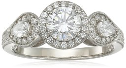 [Find] Amazon Collection Platinum Plated Sterling Silver suwarohusuki-・zirukonia Use 3 Stone Round and Pear Cut Halo Ring r2937301 _ 120 _ 060 Japanese Size No. 12 X L (US Size 6 # # # #)
