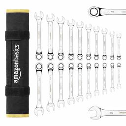 AmazonBasics Ratcheting Wrench Set - Metric and SAE, 20-Piece