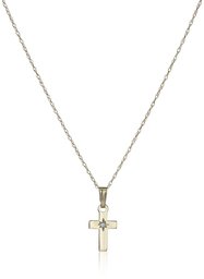 Children's 14k Yellow Gold and Baby's Small Polished Cross Pendant Necklace with Genuine Diamond, 13"