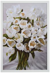 Amazon Brand – Stone & Beam Contemporary White Tulip Bouquet Print in White Wood Frame, 12" x 17"