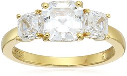 Yellow-Gold-Plated Sterling Silver Asscher-Cut 3-Stone Ring made with Swarovski Zirconia (3 cttw), Size 6