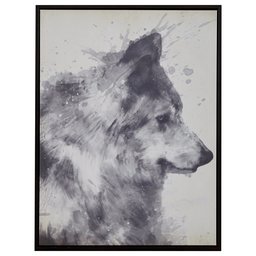 Amazon Brand – Rivet Splattered Grey Wolf Canvas Wall Art, Espresso Frame, 31.75" x 41.75"