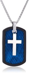 Men's Stainless Steel and Rubber Textured Dog Tag with Blue Ip and 24" Box Chain Pendant Necklace