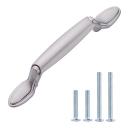 AmazonBasics Spoon Foot Cabinet Handle, 5.12" Length (3" Hole Center), Satin Nickel, 10-Pack