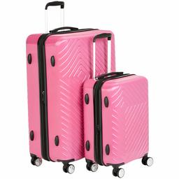 AmazonBasics Geometric Luggage Expandable Suitcase Spinner - 2 Piece Set (20", 28"), Pink