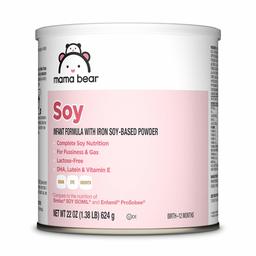 Amazon Brand - Mama Bear Soy-Based Powder Infant Formula with Iron, for Fussiness & Gas, Lactose-Free, Plus DHA, Lutein & Vitamin E to Support Brain & Eye, 22 Ounce