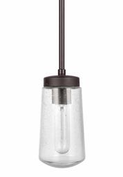 Amazon Brand - Ravenna Home Single-Light Outdoor Pendant Light with Seeded Glass Shade, T-Type Vintage Edison Bulb Included, 59.7"H, Dark Bronze