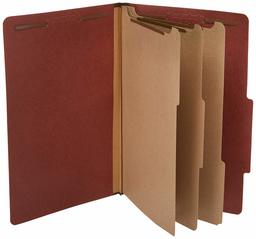AmazonBasics Pressboard Classification File Folder with Fasteners, 3 Divider, 3.5" Expansion, Legal Size, Red (10 Pack)