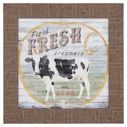 Amazon Brand – Stone & Beam Vintage Country Farm Supply Cow Print, Warm Grey Barnwood Frame, 21" x 21"