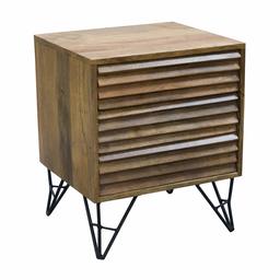 Amazon Brand - Rivet Mango Wood and Iron 3-Drawer Shutter Nightstand, 18"W, Natural Finish