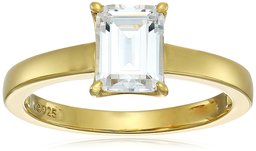 Yellow-Gold-Plated Silver Emerald-Cut Solitaire Ring made with Swarovski Zirconia, Size 7