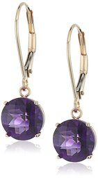 10k Yellow Gold Round Checkerboard Cut Amethyst Leverback Earrings (8mm)