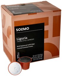 Amazon Brand - 50 Ct. Solimo Espresso Pods, Liguria, Nespresso OriginalLine Compatible Capsules