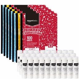 AmazonBasics Primary Composition 1/2" Ruled, 100-Sheet, 9.75" x 7.5", 15-Pack with All Purpose School Glue Sticks, Washable, 0.24-oz Stick, 30-Pack