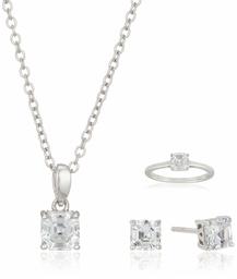[Find] Amazon Collection Rhodium Plated Sterling Silver Clear As (Chassis xeku Tar Cut kyu-bikkuzirukoniasoritexiazyueri-setto (Pendant, Ring And Earrings) – Size 14 Pendant jes04923 _ 110cl07jd00