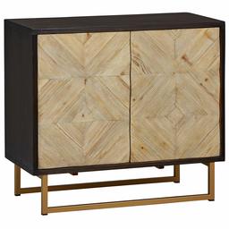 Amazon Brand – Rivet Solid Wood Buffet with Wine Rack and Iron Base, 33.86"H, Brushed Natural, Black, Gold