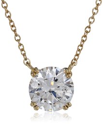 Platinum or Gold Plated Sterling Silver Swarovski Zirconia Round Solitaire Pendant Necklace