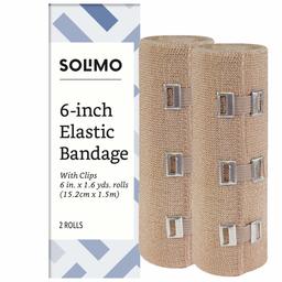 Amazon Brand - Solimo Elastic Bandage with Clips, 6" x 5' Roll (2 Pack)