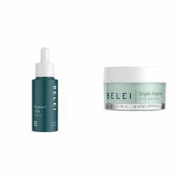 Belei Vitamin C + Hyaluronic Acid Serum, Fragrance Free, Paraben Free, 1 Fluid Ounce (30 mL) & Triple-Peptide Eye Cream, Fragrance Free, Paraben Free, 0.5 Fluid Ounce (15 mL)