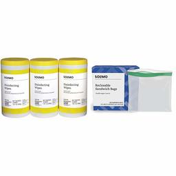 Amazon Brand - Solimo Disinfecting Wipes, Lemon Scent, 75 Wipes Each (Pack of 3) & Solimo Sandwich Storage Bags, 300 Count