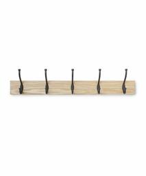 AmazonBasics Wall Mounted Standard Coat Rack, 5 Hooks, Natural (Renewed)