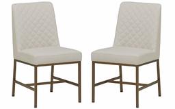 Amazon Brand – Rivet Vermont Modern Diamond-Stitched Upholstered Dining Chair, 20"W, Set of 2, Chalk White and Brass