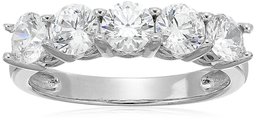 Sterling Silver Platinum or Gold Plated 5 Stone Round Cut Swarovski Cubic Zirconia Ring