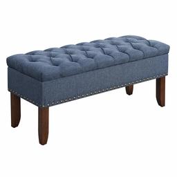 Amazon Brand – Ravenna Home Galer Tufted Nailhead Lift Top Storage Bedroom and Entryway Bench, 15.75"W, Denim Blue
