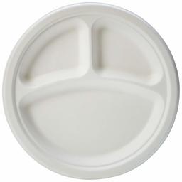 AmazonBasics Disposable Plates, Eco-Friendly Compostable and Biodegradable, 3-Compartment, 26 cm, Pack of 125