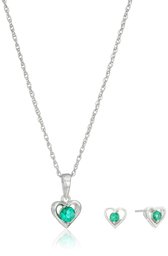 Girls' Petite Sterling Silver Birthstone Open Heart Stud Earrings and 16" Pendant Necklace Jewelry Set