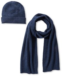Thirty Five Kent Men's Cashmere Seed Stitch Marled Scarf and Hat, Denim