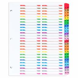 Amazonbasics 52-Tab Paper Binder Divider,Numbered, Multi-Color, 1 Set