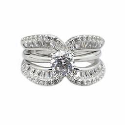 [Amazon Collection] Amazon Collection Rhodium Plated Sterling Silver Clear Cubic Zirconia Crucent Ring Guard, Size 9
